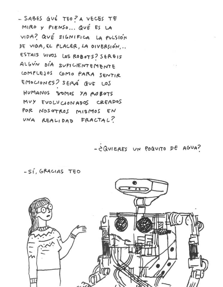 Ilustración de Inés Sánchez Nadal sobre el humanoide TEO, entre otras cosas, robot camaero